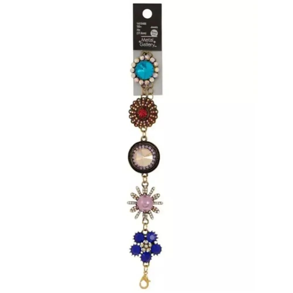 New Metal Gallery Floral Rhinestone Connector Bracelet